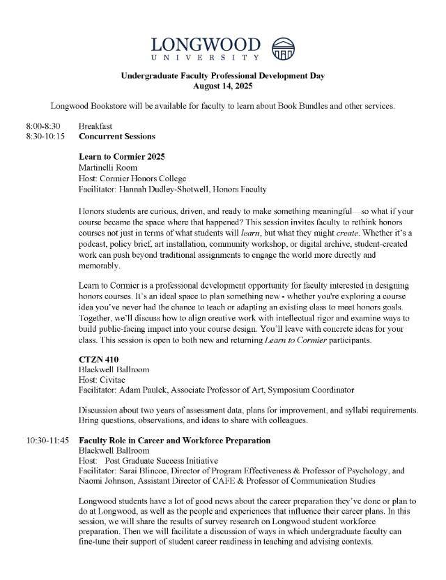 Undergraduate Development Professional Day 1- August 13, 2025