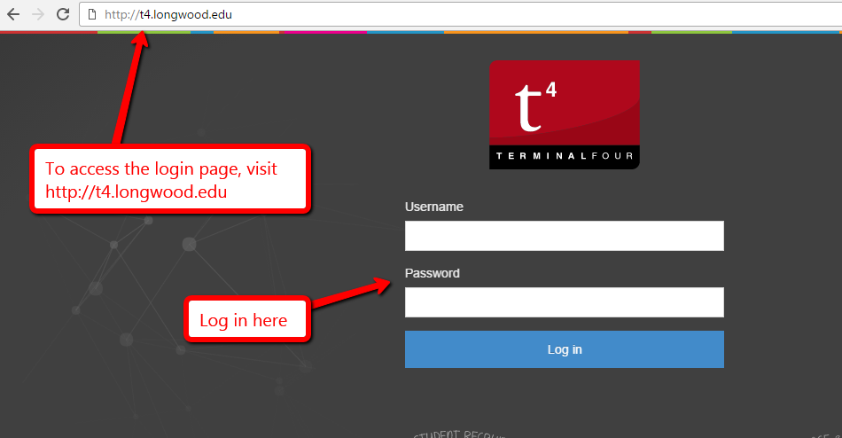 Terminal Four Login boxes