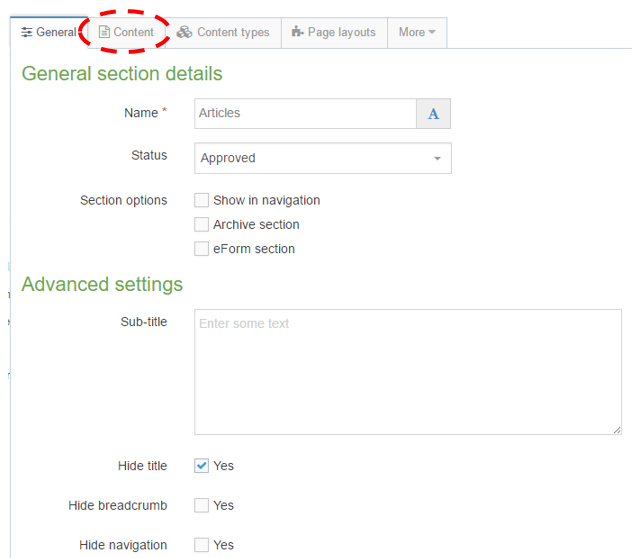 Pick the content tab