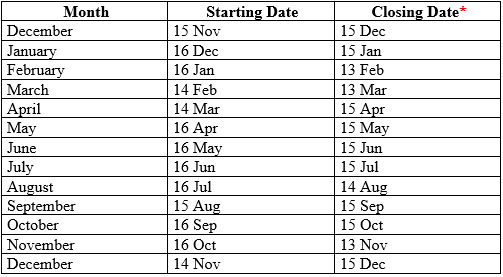 2026 Billing Period Dates