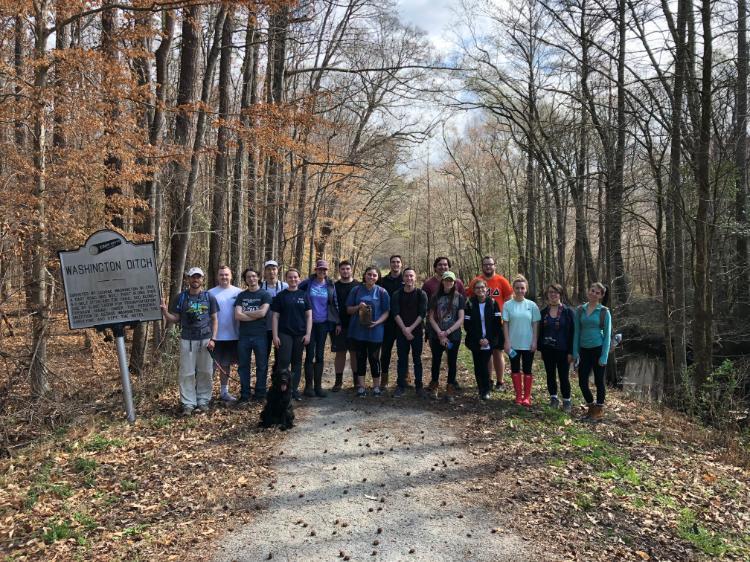 BIOL 455 students pose in front of Washington's Ditch at the Great Dismal Swamp