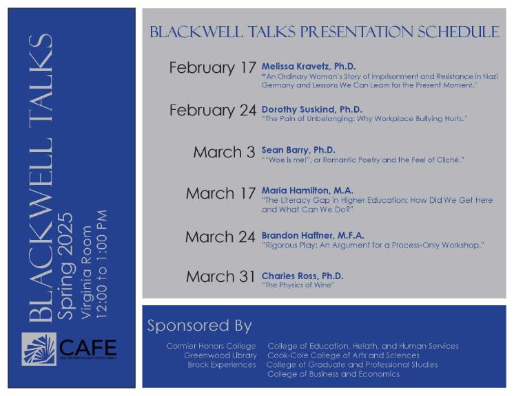 Blackwell Talks flyer spring 2025