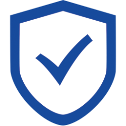 - Blue and white shield icon with a bold blue checkmark centered inside, symbolizing security, verification, or approval.