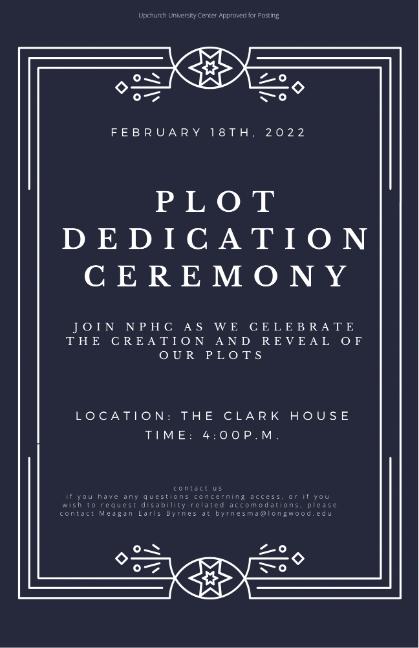 Flyer announcing a Plot Dedication Ceremony hosted by NPHC.