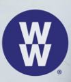 - WW logo in white letters inside a dark blue circle. Small registered trademark symbol appears near the lower edge. Simple, minimal brand mark on a white background. Icon-style logo associated with the WW wellness program.