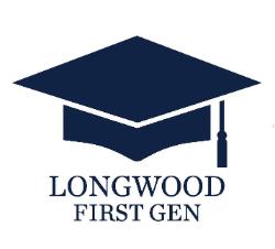 - Graphic of a navy graduation cap with a tassel. Text below the cap reads “Longwood First Gen.” Design appears in dark blue on a light background. Represents Longwood University’s first-generation student community.